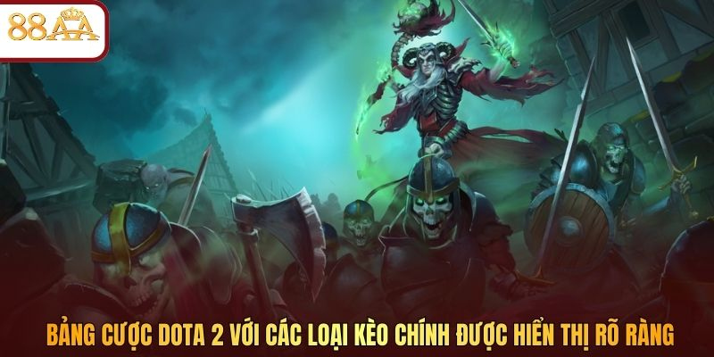 Bảng cược Dota 2 với các loại kèo chính được hiển thị rõ ràng